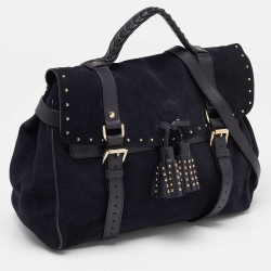 Pre Owned Mulberry Navy Blue Suede and Leather Oversized Alexa Satchel