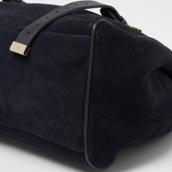 Pre Owned Mulberry Navy Blue Suede and Leather Oversized Alexa Satchel