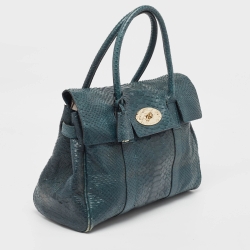 Pre Owned Mulberry Dark Green Python Embossed Leather Bayswater Satchel