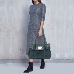 Pre Owned Mulberry Dark Green Python Embossed Leather Bayswater Satchel
