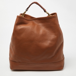 Pre Owned Mulberry Brown Leather Logo Embossed Hobo