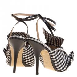 N°21 Monochrome Checkered Knotted Fabric Gingham Ankle Wrap Peep Toe Sandals Size 40