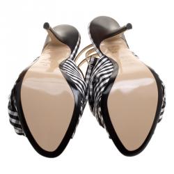 N°21 Monochrome Checkered Knotted Fabric Gingham Ankle Wrap Peep Toe Sandals Size 40