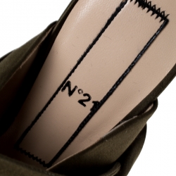 Pre Owned N21 Olive Green Satin Raso Knot Peep Toe Mules Size 38.5