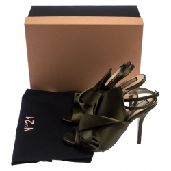 Pre Owned N°21 Green Satin Ronny Pleated Ankle Wrap Peep Toe Sandals Size 37