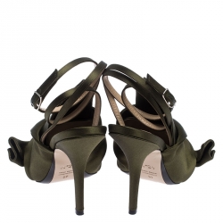 Pre Owned N°21 Green Satin Ronny Pleated Ankle Wrap Peep Toe Sandals Size 37