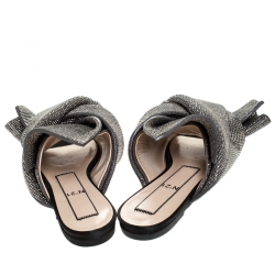 Pre Owned N21 Metallic Brown Leather Crystal Embellished Bow Mules Size 36