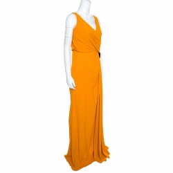 N21 Mustard Yellow Asymmetric Pleat Detail Lace Trim Maxi Dress L