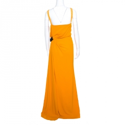 N21 Mustard Yellow Asymmetric Pleat Detail Lace Trim Maxi Dress L