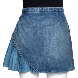 N21 Indigo Denim Asymmetric Pleated Mini Skirt M