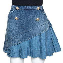 N21 Indigo Denim Asymmetric Pleated Mini Skirt M