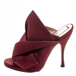 Pre Owned N°21 Burgundy Satin Ronny Pleated Mules Size 39