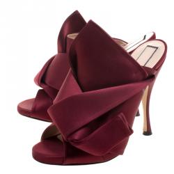 Pre Owned N°21 Burgundy Satin Ronny Pleated Mules Size 39