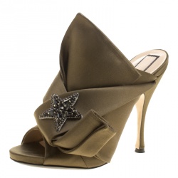 N 21 Khakee Satin Crystal Star Embellished Peep Toe Mules Size 38