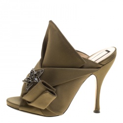 N 21 Khakee Satin Crystal Star Embellished Peep Toe Mules Size 38