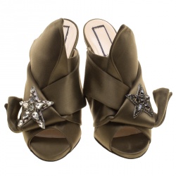 N 21 Khakee Satin Crystal Star Embellished Peep Toe Mules Size 38