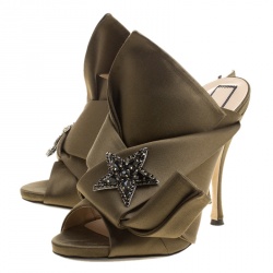 N 21 Khakee Satin Crystal Star Embellished Peep Toe Mules Size 38