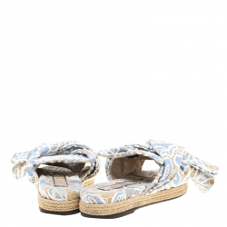 N21 Beige Leather And Blue/White Lace Knot Espadrille Flat Slides Size 39