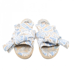 N21 Beige Leather And Blue/White Lace Knot Espadrille Flat Slides Size 39
