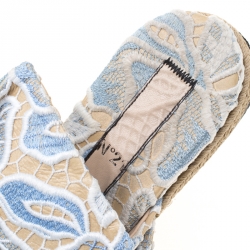 N21 Beige Leather And Blue/White Lace Knot Espadrille Flat Slides Size 39