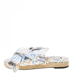 N21 Beige Leather And Blue/White Lace Knot Espadrille Flat Slides Size 39