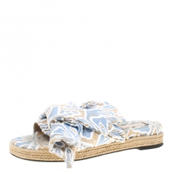 N21 Beige Leather And Blue/White Lace Knot Espadrille Flat Slides Size 39