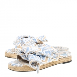 N21 Beige Leather And Blue/White Lace Knot Espadrille Flat Slides Size 39