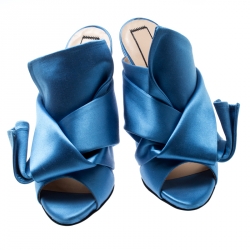 Pre Owned N°21 Blue Satin Ronny Pleated Mules Size 37