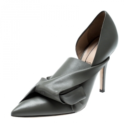 N°21 Grey Leather Tundra Knotted Pointed Toe D'orsay Pumps Size 36