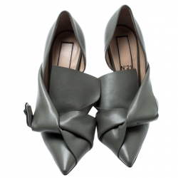 N°21 Grey Leather Tundra Knotted Pointed Toe D'orsay Pumps Size 36