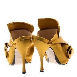 N°21 Mustard Yellow Satin Ronny Pleated Mules Size 37.5