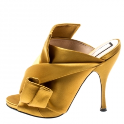 N°21 Mustard Yellow Satin Ronny Pleated Mules Size 37.5