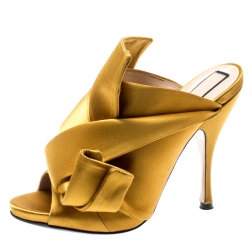 N°21 Mustard Yellow Satin Ronny Pleated Mules Size 37.5