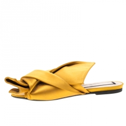N21 Yellow Satin Knot Flat Mules Size 38