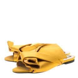 N21 Yellow Satin Knot Flat Mules Size 38