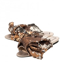N21 Metallic Bronze Sequin Knotted Flat Slides Size 39