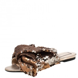 N21 Metallic Bronze Sequin Knotted Flat Slides Size 39