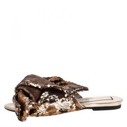 N21 Metallic Bronze Sequin Knotted Flat Slides Size 39