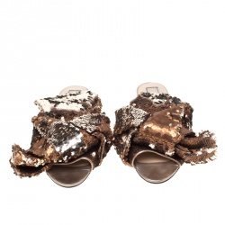 N21 Metallic Bronze Sequin Knotted Flat Slides Size 39