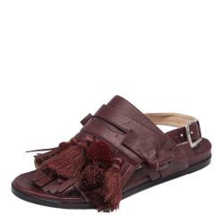 Pre Owned N21 Maroon Leather Pompom and Tassel Slingback Flats Size 37.5