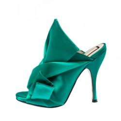 N21 Emerald Green Satin Raso Knot Peep Toe Mules Size 37