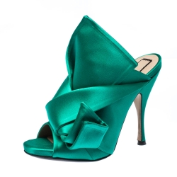 N21 Emerald Green Satin Raso Knot Peep Toe Mules Size 37