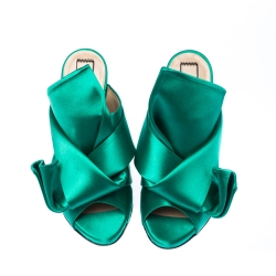 N21 Emerald Green Satin Raso Knot Peep Toe Mules Size 37
