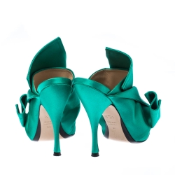 N21 Emerald Green Satin Raso Knot Peep Toe Mules Size 37