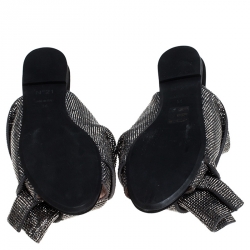 N°21 Metallic Grey Leather Crystal Embellished Bow Flat Mules Size 36