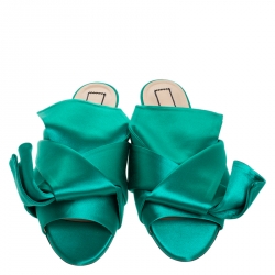 Pre Owned N21 Green Satin Knot Flat Mules Size 42