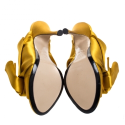 Pre Owned N21 Yellow Satin Raso Knot Peep Toe Mules Size 39