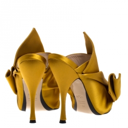 Pre Owned N21 Yellow Satin Raso Knot Peep Toe Mules Size 39