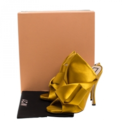 Pre Owned N21 Yellow Satin Raso Knot Peep Toe Mules Size 39