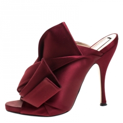 Pre Owned N°21 Burgundy Satin Ronny Pleated Mules Size 41